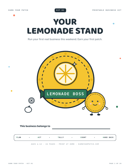 Kit 01 cover page with the Lemonade Boss patch