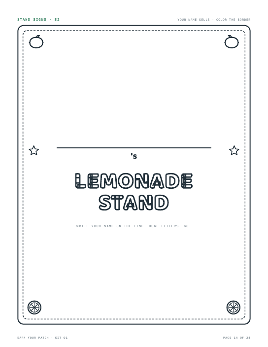 Printable lemonade stand sign your kid personalizes